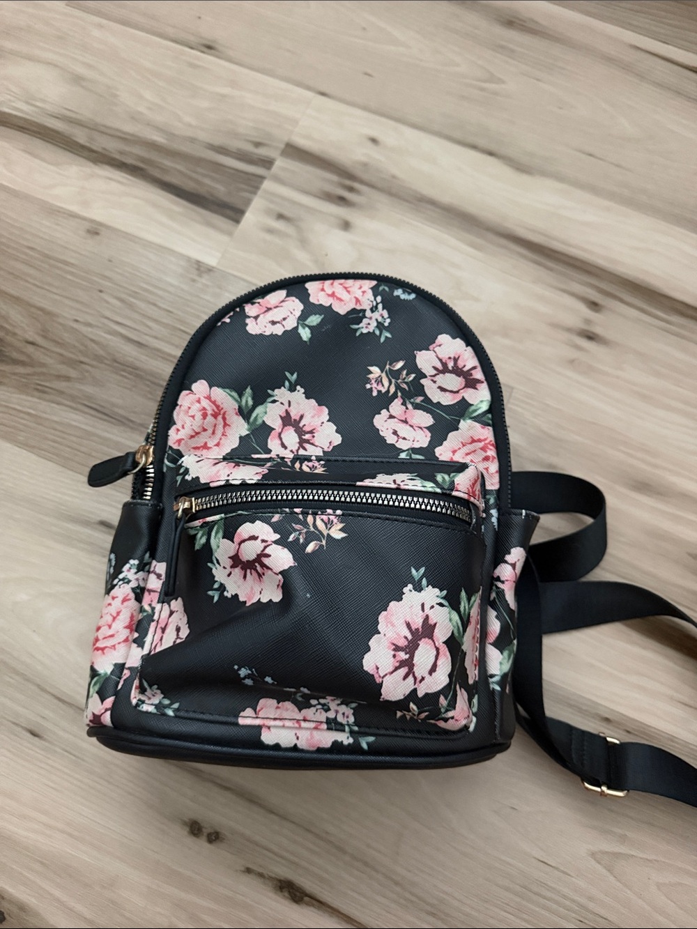 Black Floral Mini Backpack - Women's Lightweight Floral Bag